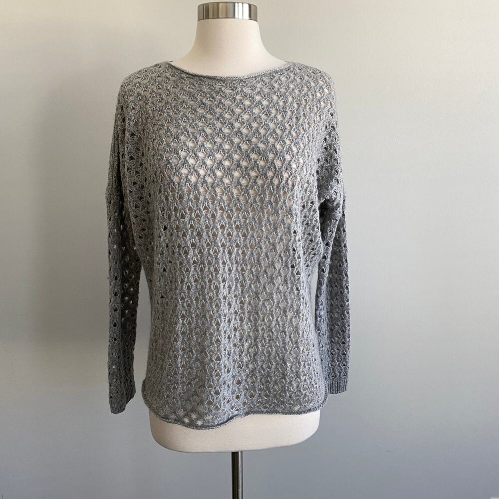 C by Bloomingdales Cashmere Open Weave Sweater Grey XS